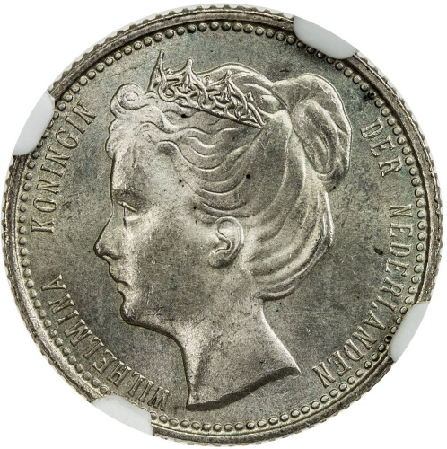 World Coins - Europe，NETHERLANDS: Wilhelmina I, 1890-1948, AR 25 cents, 1902, KM-120, NGC graded MS6