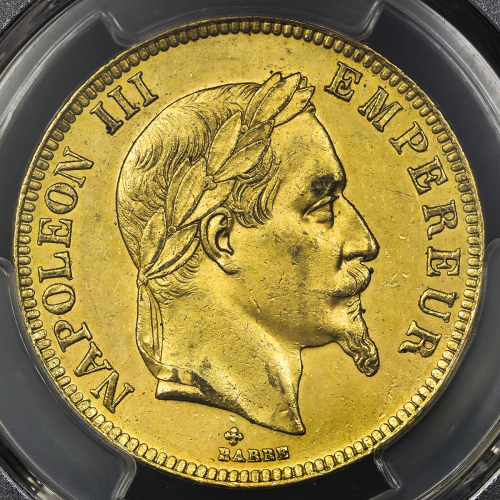 FRANCE Napoleon III ナポレオン3世(1852~70) 100Francs 1869BB PCGS-MS62 AU/UNC