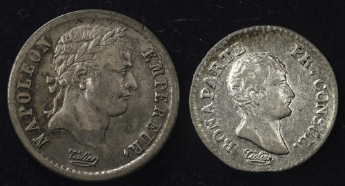 FRANCE Napoleon I ナポレオン1世(1802~15) 1/4Franc AN12(1803/4)A//1/2Franc 1808A VF~EF