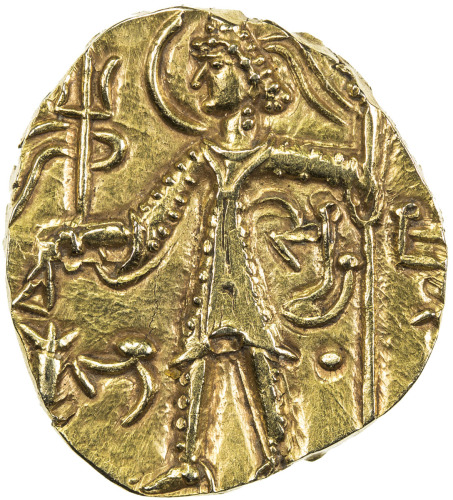 India - Ancient，KUSHAN: Shaka, ca. 325-345, AV dinar (7.78g), Mitch-3572, standing king, Bha left an