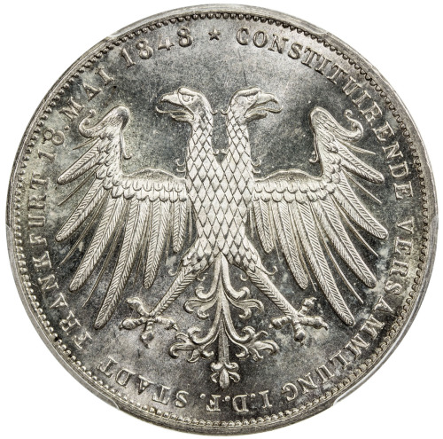 World Coins - Europe，FRANKFURT AM MAIN: AR 2 gulden, 1848, KM-338, Archduke Johann of Austria Electe