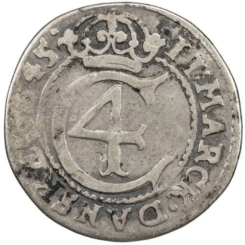 World Coins - Europe，DENMARK: Christian IV, 1588-1648, AR 2 mark (10.17g), 1645, KM-137, Hede-179, H