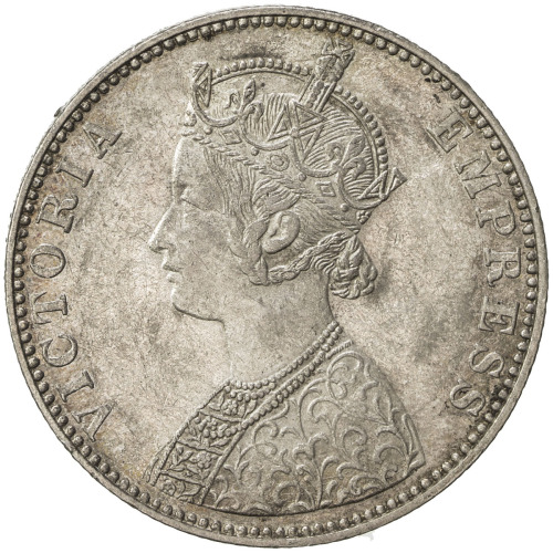 India - Princely States，BIKANIR: Ganga Singh, 1887-1912, AR rupee, 1892, KM-72, with portrait of Que