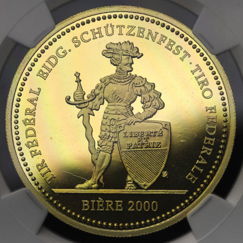 SWITZERLAND Shooting Festival 射击节 500Francs 2000 NGC-PF68 Ultra Cameo  Proof