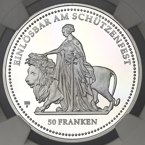 SWITZERLAND Shooting Festival 射击节 50Francs 2002 NGC-PF70 Ultra Cameo Proof 