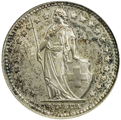 World Coins - Europe，SWITZERLAND: AR franc, 1945-B, KM-24, light bluish-red tone, old NGC holder, NG