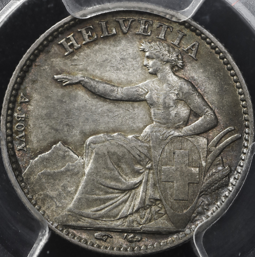SWITZERLAND Confederation スイス连邦 1/2Francs 1851A PCGS-AU58 トーン EF+