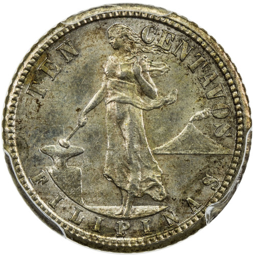 World Coins - Asia & Middle-East，PHILIPPINES: AR 10 centavos, 1915-S, KM-169, scarce date and very r