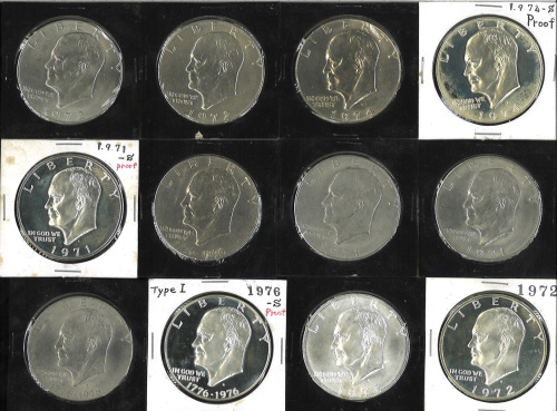 USA アメリカ合众国 Dollar 1971PD,72PD,74DS KM-203 アイゼンハワー(白铜)6种,1971S,72S,73S KM-203a アイゼンハワー(银货)3种,1976PD 