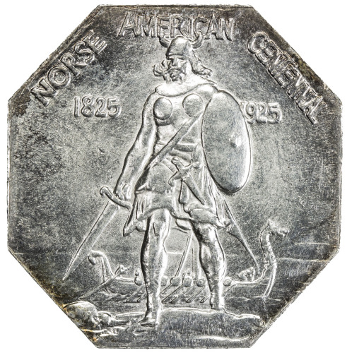 US Coins, Tokens & Medals，UNITED STATES:1925, octagonal silver medal, Unc, Norse American Commemorat