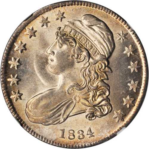 1834 Capped Bust Half Dollar. O-116. Rarity-1. Small Date, Small Letters. MS-65 (NGC).