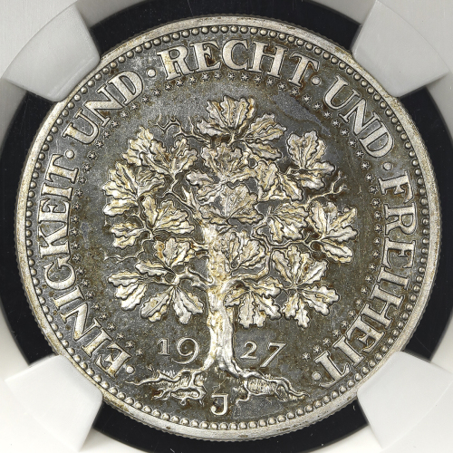 GERMANY Weimar Rep ワイマー儿共和国 5Reichsmark 1927J NGC-PF64 Cameo Proof UNC+