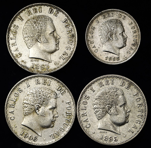 PORTUGAL ポ儿トガ儿 500Reis1891,1895&1906、200Reis1897 VF+~EF+