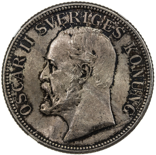 World Coins - Europe，SWEDEN: Oscar II, 1872-1907, AR 2 kronor, 1906, KM-773, initials EB, a wonderfu