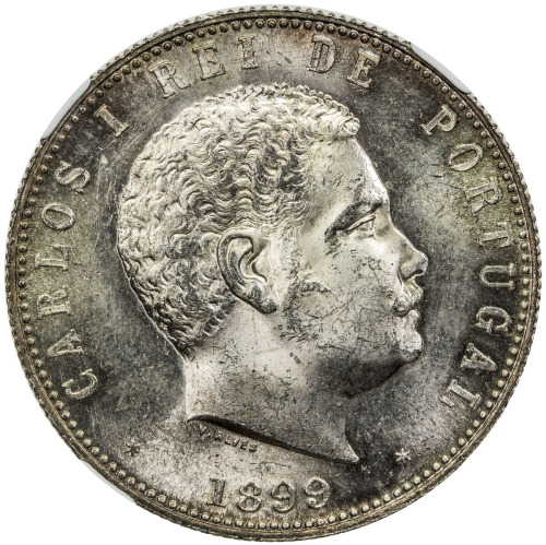 World Coins - Europe，PORTUGAL: Carlos I, 1889-1908, AR 1000 reis, 1899, KM-540, NGC graded MS63.