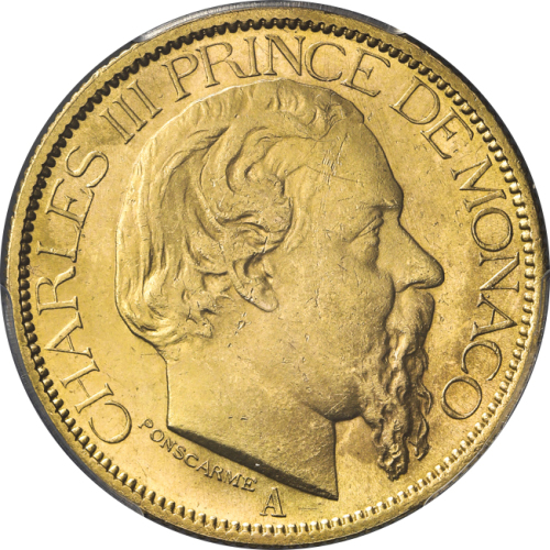MONACO モナコ 100Francs 1884A PCGS-MS63 UNC