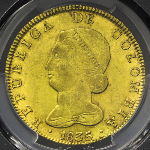COLOMBIA コロンビア 8Escudos 1836RS PCGS-MS61(Finest) AU