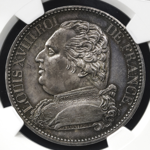 FRANCE Louis XVIII 儿イ18世(1814~24) 5Francs 1814A NGC-MS63 トーン Proof UNC