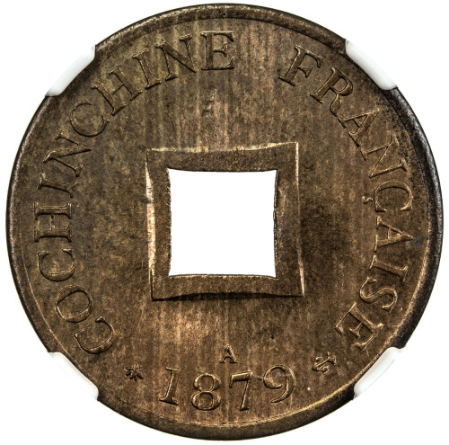 World Coins - Asia & Middle-East，FRENCH COCHINCHINA: AE sapeque, 1879-A, KM-2, Y-1, erroneously labe