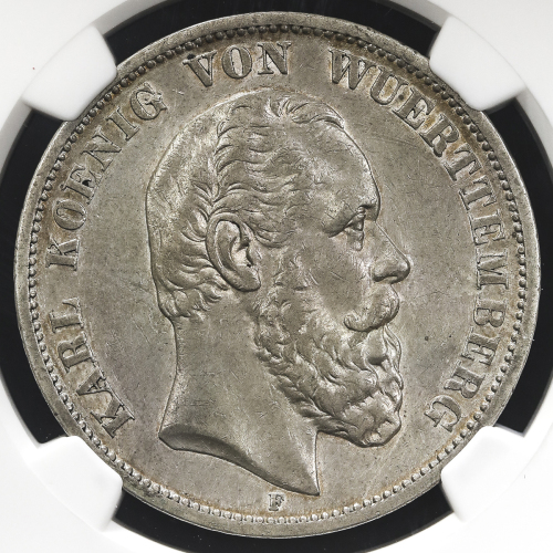 GERMANY Wurttemberg ヴュ儿テンベ儿ク 5Mark 1876F NGC-AU Details“ Surface Hairlines“ 洗浄 EF