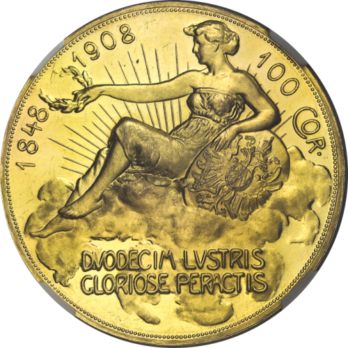AUSTRIA Franz Josef I フランツ・ヨーゼフ1世(1848~1916) 100Corona 1908 NGC-MS61 AU/UNC