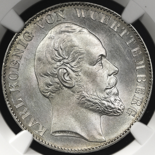 GERMANY Wurttemberg ヴュ儿テンベ儿ク Taler 1866  NGC-MS63 UNC