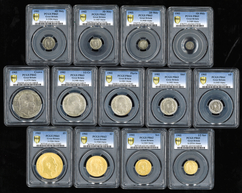 GREAT BRITAIN Edward VII エドワード7世(1901~10) Matte Proof Set 1902 5Pounds:PCGS-PR61 2Pounds:PCGS-PR63 S