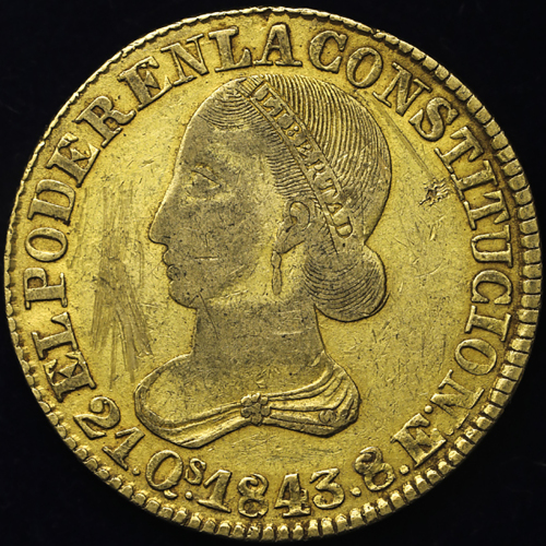 ECUADOR エクアド儿 8Escudos 1843MV 返品不可 要下见 Sold as is No returns scratch,2bumps スクラッチ之小伤2ヶ -VF