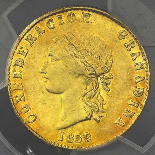 COLOMBIA コロンビア 10Pesos 1859 PCGS-MS61(Finest) AU