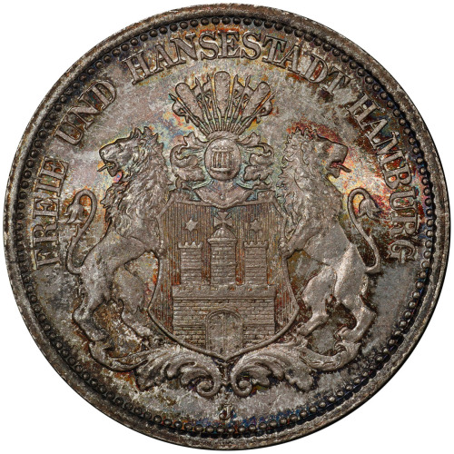 World Coins - Europe，HAMBURG: AR 2 mark, 1878-J, KM-290, a superb example for the type! PCGS graded 