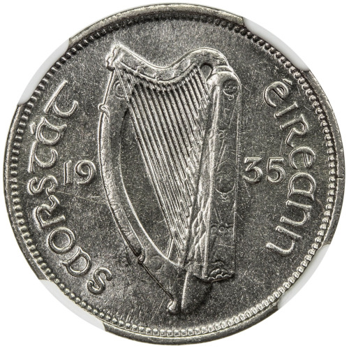 World Coins - Europe，IRELAND: Irish Free State, 6 pence, 1935, KM-5, key date to series, NGC graded 