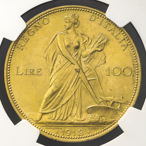 ITALY Kingdom 统一王国 100Lire 1912R NGC-MS62 AU/UNC