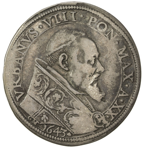 World Coins - Europe，PAPAL STATES: Urban VIII, 1623-1644, AR piastra, 1643, KM-205, Dav-4061, Berman