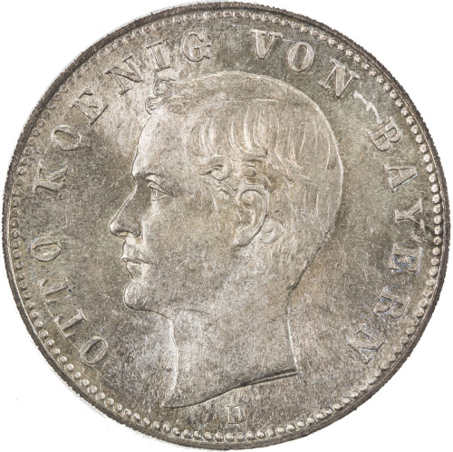 World Coins - Europe，BAVARIA: Otto, 1886-2013, AR 2 mark, 1896-D, KM-511.1, delightful iridescent to