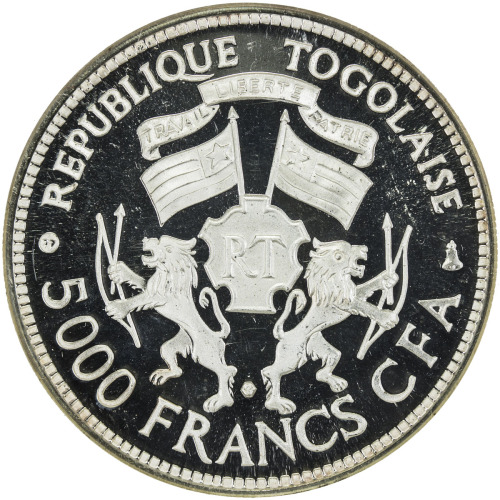 World Coins - Africa，TOGO: AR 5000 francs, 1977, KM-8, for the 10th anniversary of the presidency of