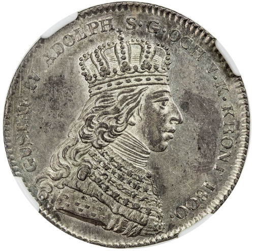 World Coins - Europe，SWEDEN: Gustav IV Adolph, 1792-1809, AR 4 mark largesse, 1800, KM-M54, largesse