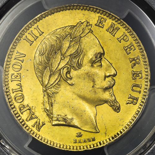 FRANCE Napoleon III ナポレオン3世(1852~70) 100Francs 1867A PCGS-MS62 AU/UNC