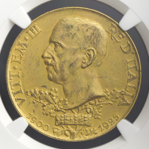 ITALY Kingdom 统一王国 100Lire 1925R NGC-AU58 マット EF+