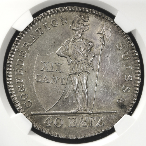 SWITZERLAND Vaud ヴォー 40Batzen 1812 NGC-MS61 AU