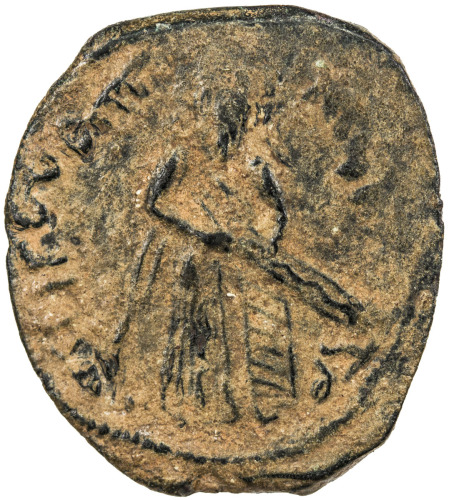 Islamic - Early Pre-Reform，ARAB-BYZANTINE: Standing Caliph, ca. 692-697, AE fals (2.62g), Amman, ND,