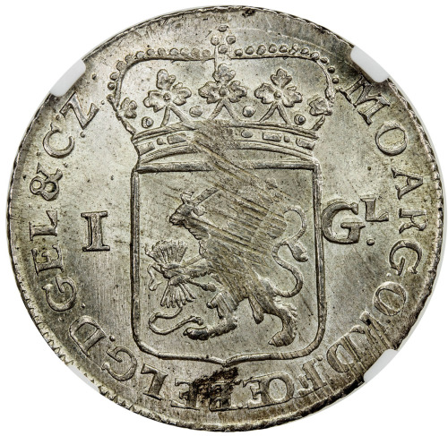 World Coins - Europe，GELDERLAND: Dutch Republic, AR gulden, 1764, KM-100.1, crowned arms of Gelderla