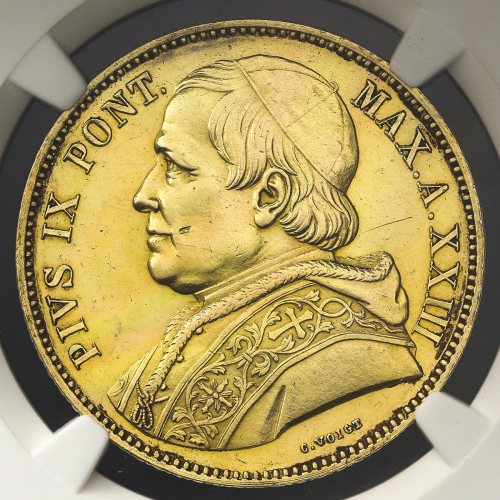ITALY Papal States ローマ教皇领 100Lire 1868R NGC-UNC Details“ Surface Hairlines“ 洗浄 AU