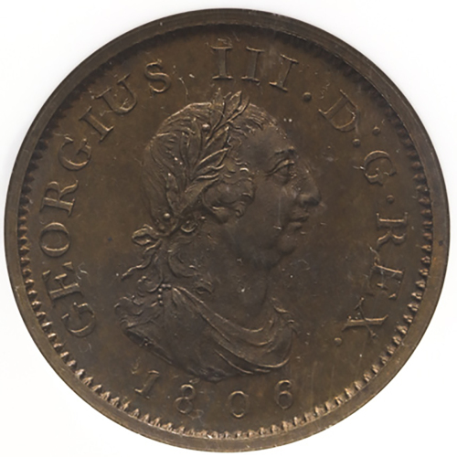 GREAT BRITAIN George III ジョージ3世(1760~1820) Restrike Farthing in Bronze 1806 NGC-PF63BN Proof UNC