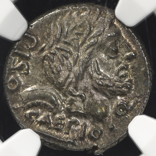 Roman republic 共和政ローマ AR Denarius Lucius Calpurnius Piso Caesoninus & Q.Servilius Caepio 100BC NGC-M