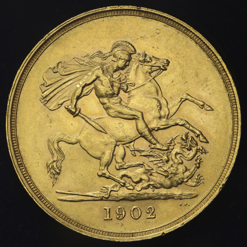 GREAT BRITAIN Edward VII エドワード7世(1901~10) 5Pounds 1902 edge nick 縁に小伤 -EF