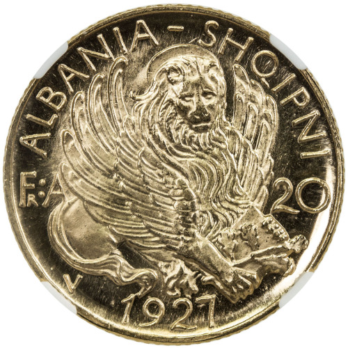 World Coins - Europe，ALBANIA: AV 20 franga ari, 1927-V, KM-12, Prince George Kastrioti 