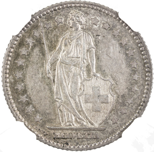 World Coins - Europe，SWITZERLAND: AR franc, 1894-A, KM-24, only date of the type struck in Paris, li