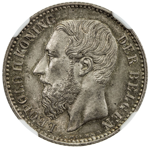 World Coins - Europe，BELGIUM: Leopold II, 1865-1909, AR franc, 1886, KM-29.2, Flemish type without p