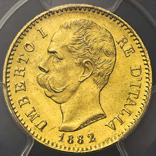 ITALY Kingdom 统一王国 20Lire 1882R PCGS-MS64 UNC+