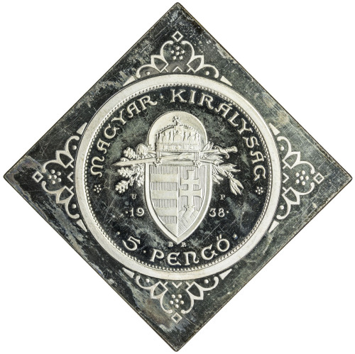 World Coins - Europe，HUNGARY: Miklós Horthy, regent, 1920-1944, AR 5 pengo, 1938-BP, KM-XPn13.2, 64m